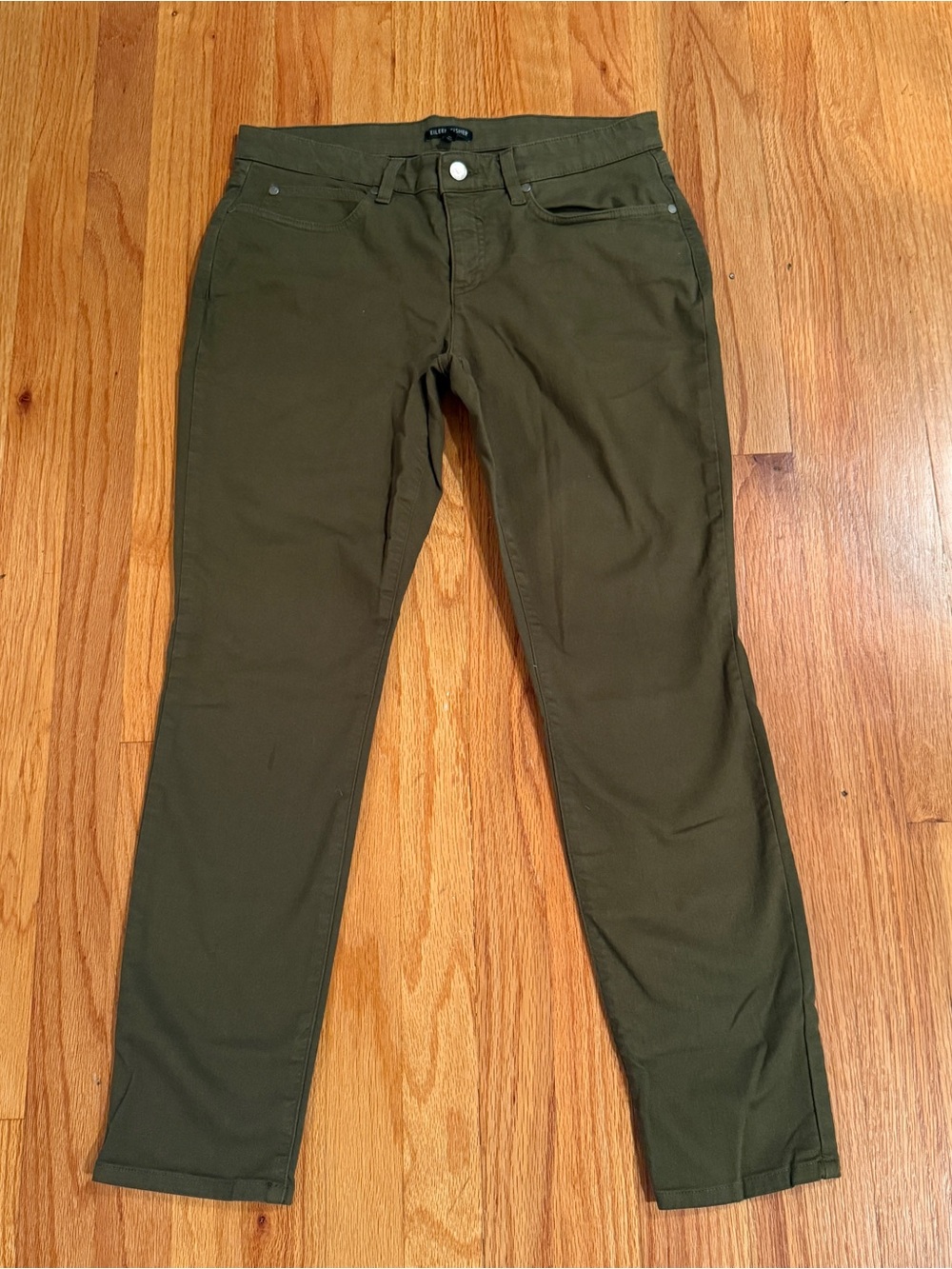 Eileen Fisher Olive Green Slim Straight Leg Denim Jeans